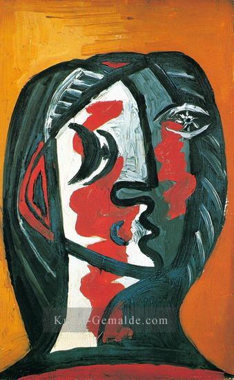 Tete de femme en gris et rouge sur fond ocker 1926 kubistisch Ölgemälde